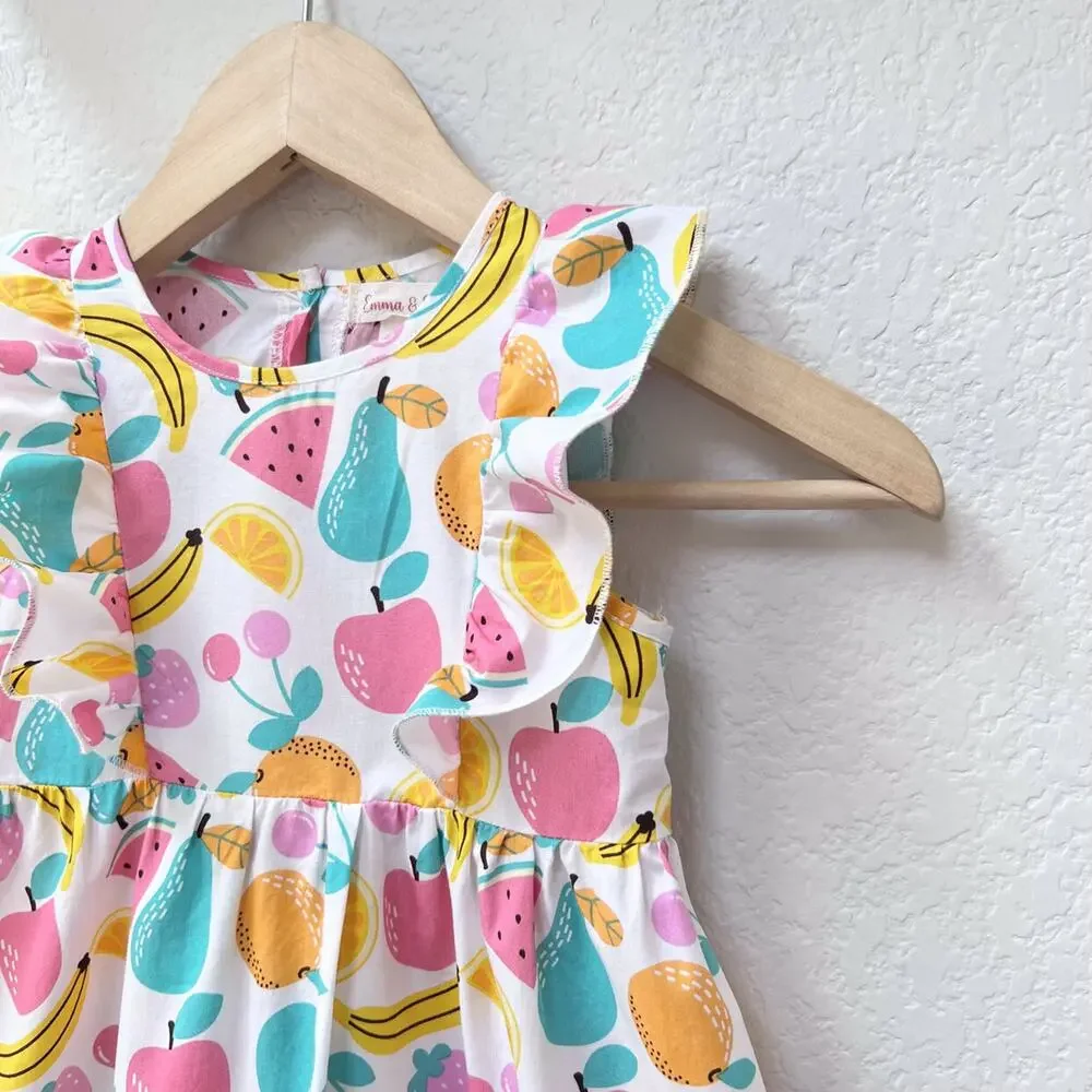 🌵3/$20 Emma & Elsa Girls Fruit Print Ruffle Dress Size 4T Cotton Summer